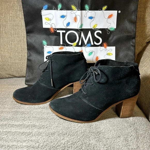 Toms Shoes - TOMS black suede women’s lunuta bootie 2.5” heel shoe size 7.5